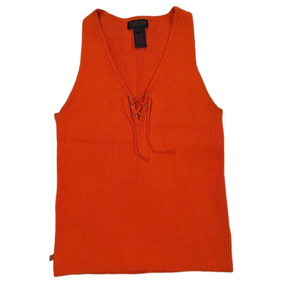 Ralph Lauren Orange Lace Up Tank Top - Picture 1 of 3